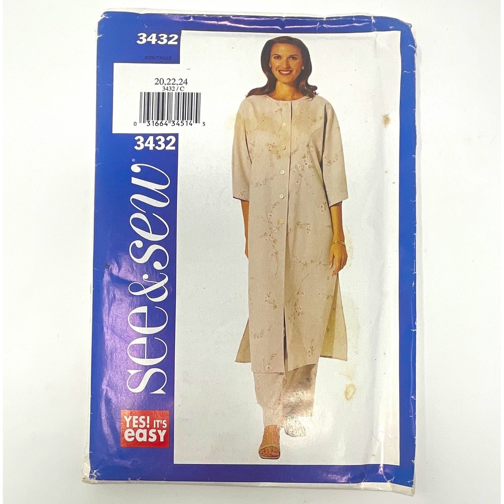 See & Sew 3432 Sewing Pattern Womens Tunic and Pants Sportswear Size 20-24